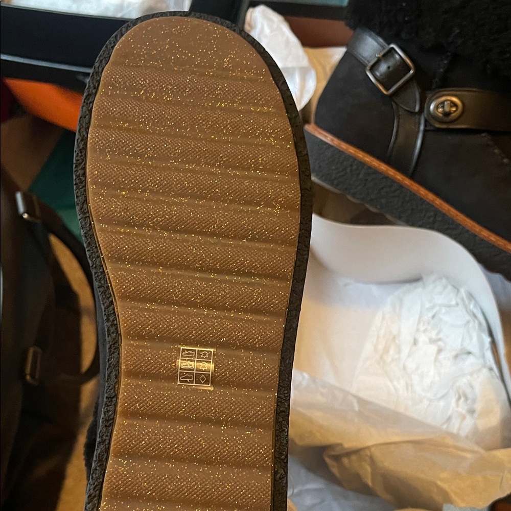 Coach Black Shearling Cuff Ankle Boot - Picture 6 of 10